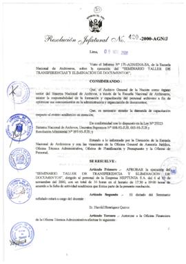 Resolución Jefatural N° 420-2000/AGN/J