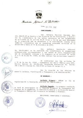 Resolución Jefatural N° 031-1992/AGN/J