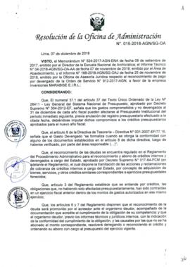 Resolución de la Oficina de Administración N° 015-2018-AGN/SG-OA