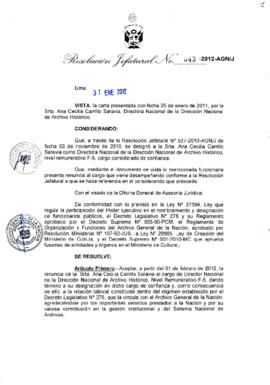 Resolución Jefatural N° 043-2012-AGN/J