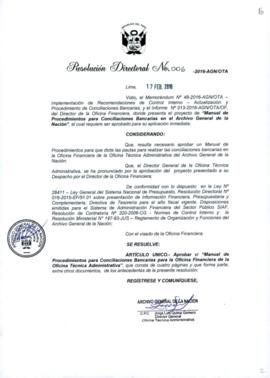 Resolución Directoral N° 006-2016-AGN/OTA
