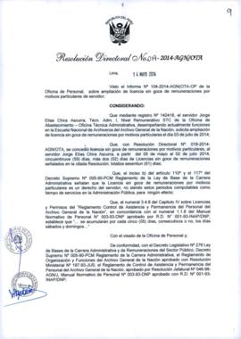 Resolución Directoral N° 019-2014-AGN/OTA