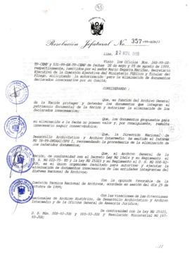 Resolución Jefatural N° 357-1999/AGN/J