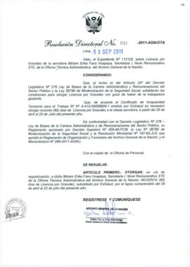 Resolución Directoral N° 021-2011-AGN/OTA