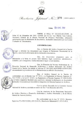 Resolución Jefatural N° 370-2002/AGN/J