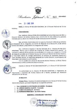 Resolución Jefatural N° 020-2014-AGN/J