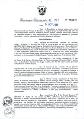 Resolución Directoral N° 062-2011-AGN/OTA