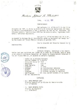 Resolución Jefatural N° 001-1991/AGN/J