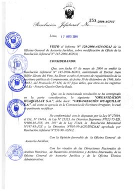 Resolución Jefatural N° 153-2004-AGN/J
