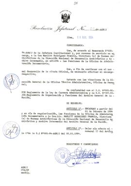 Resolución Jefatural N° 054-1994/AGN/J