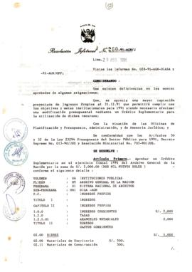 Resolución Jefatural N° 260-1991/AGN/J