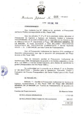 Resolución Jefatural N° 005-1998/AGN/J