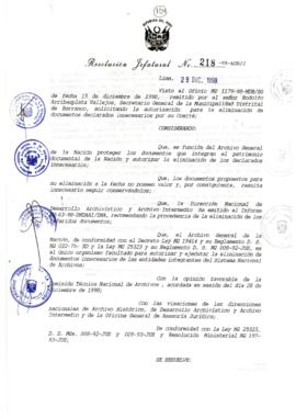 Resolución Jefatural N° 218-1998/AGN/J