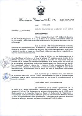 Resolución Directoral N° 051-2013-AGN/OTA