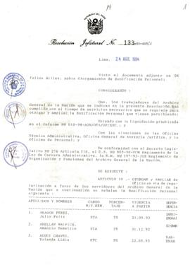 Resolución Jefatural N° 133-1994/AGN/J