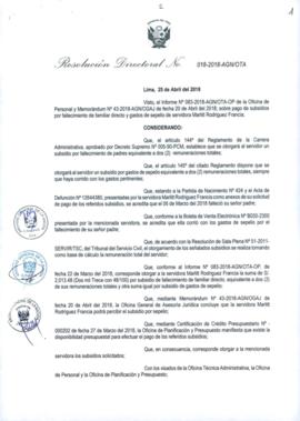 Resolución Directoral N° 018-2018-AGN/OTA