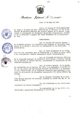 Resolución Jefatural N° 072-1994/AGN/J