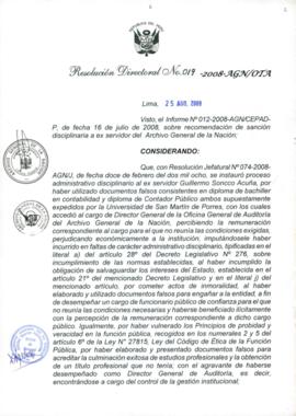Resolución Directoral N° 019-2008-AGN/OTA