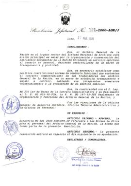 Resolución Jefatural N° 121-2000/AGN/J