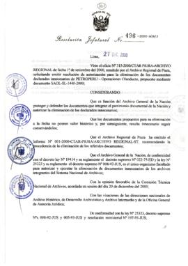 Resolución Jefatural N° 496-2000/AGN/J