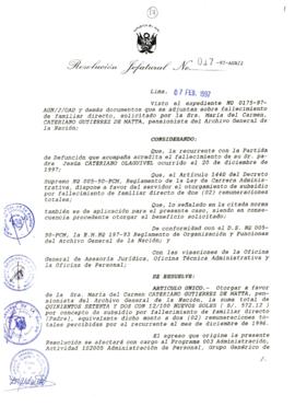 Resolución Jefatural N° 017-1997/AGN/J