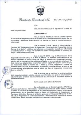 Resolución Directoral N° 053-2013-AGN/OTA
