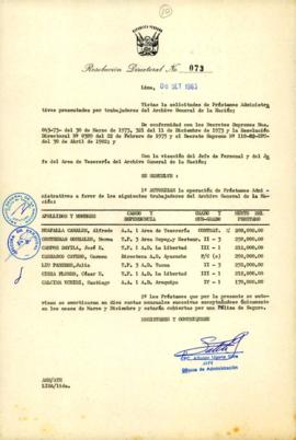 Resolución Directoral N° 73-83-AGN/OA