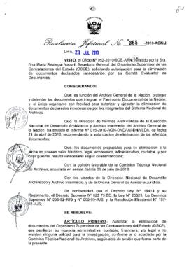 Resolución Jefatural N° 365-2010-AGN/J