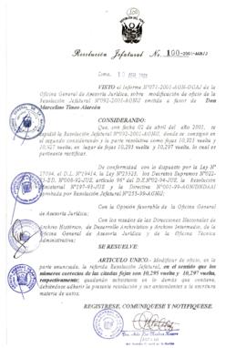 Resolución Jefatural N°100-2001/AGN/J