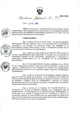 Resolución Jefatural N° 493-2009-AGN/J