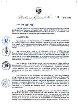 Resolución Jefatural N° 111-2018-AGN/J