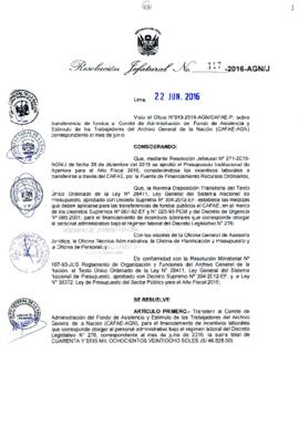 Resolución Jefatural N° 117-2016-AGN/J