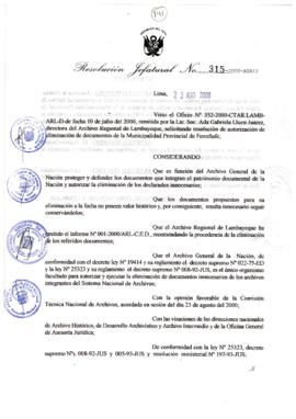 Resolución Jefatural N° 315-2000/AGN/J