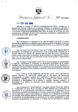 Resolución Jefatural N° 109-2018-AGN/J