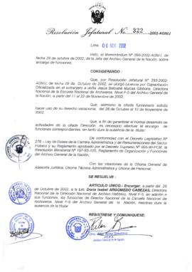 Resolución Jefatural N° 322-2002/AGN/J