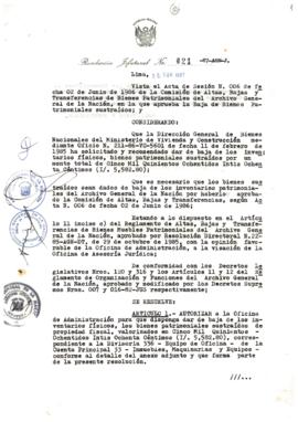 Resolución Jefatural N° 021-1987/AGN/J
