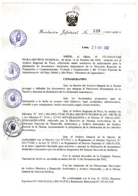 Resolución Jefatural N° 339-2002/AGN/J