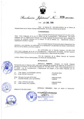 Resolución Jefatural N° 020-2004-AGN/J