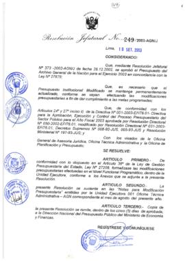 Resolución Jefatural N° 249-2003-AGN/J