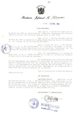 Resolución Jefatural N° 182-1994/AGN/J