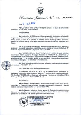 Resolución Jefatural N° 216-2016-AGN/J