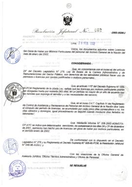 Resolución Jefatural N° 062-2002/AGN/J