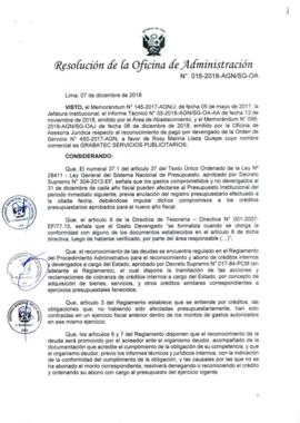 Resolución de la Oficina de Administración N° 016-2018-AGN/SG-OA