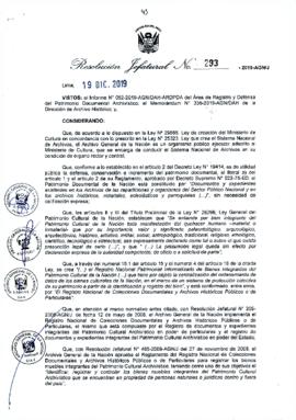 Resolución Jefatural N° 293-2019-AGN/J