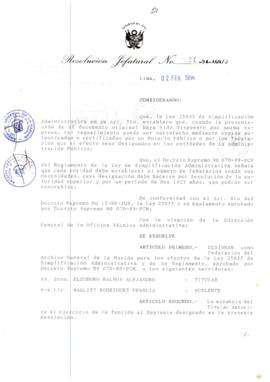 Resolución Jefatural N° 021-1994/AGN/J