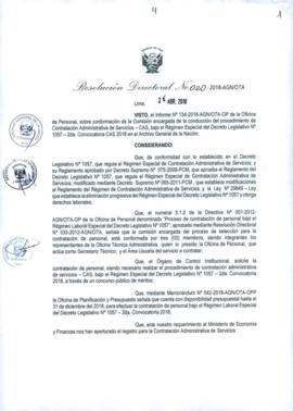 Resolución Directoral N° 020-2018-AGN/OTA