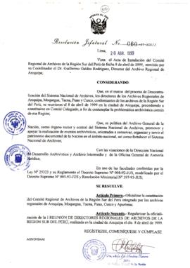 Resolución Jefatural N° 060-1999/AGN/J