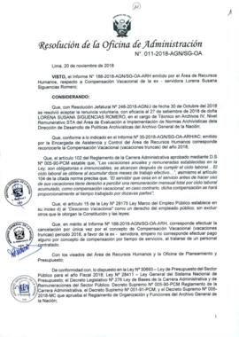 Resolución de la Oficina de Administración N° 011-2018-AGN/SG-OA