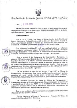 Resolución de Secretaría General N.º 001-2018-AGN/SG