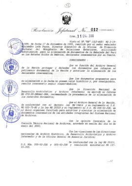 Resolución Jefatural N° 012-2000/AGN/J